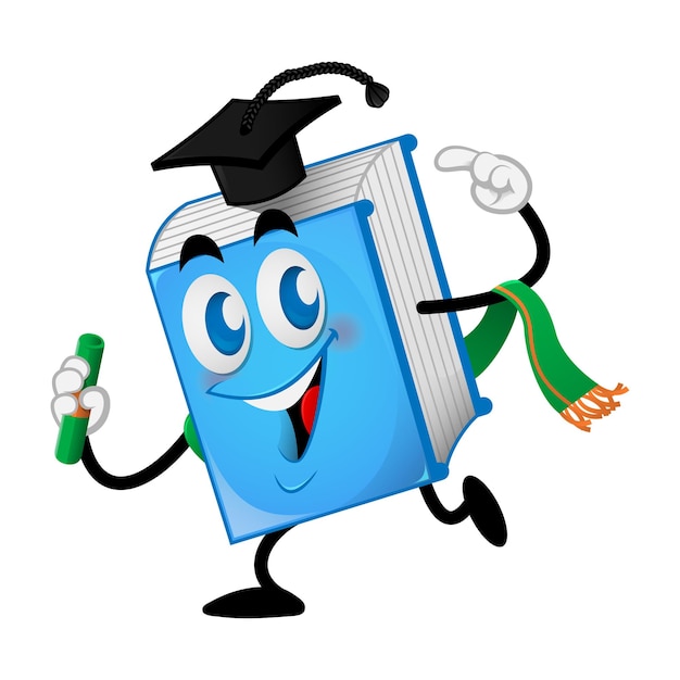 Vector adorable book cartoon mascot wearing graduation clothes