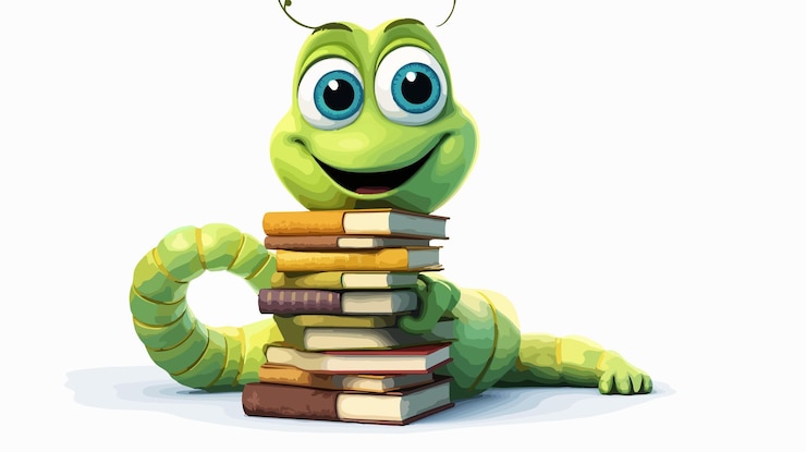Vector adorable bookworm caterpillar cartoon character illustration