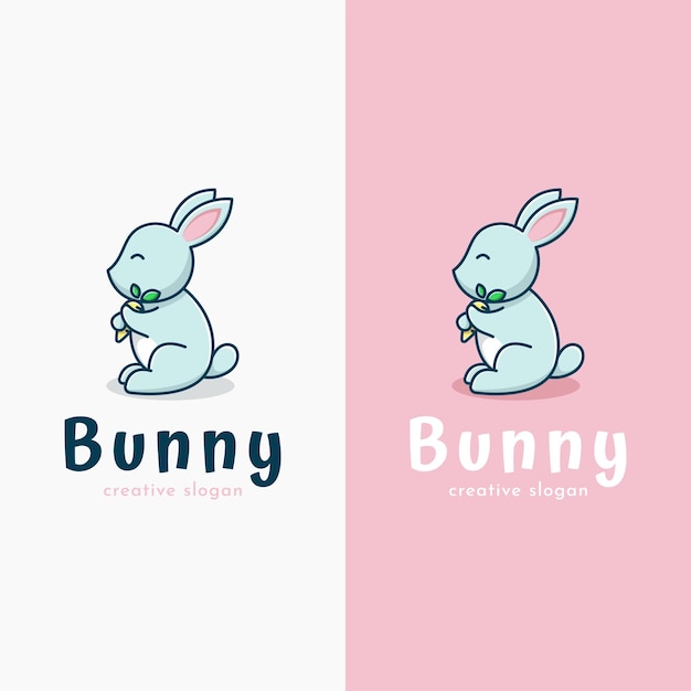 Adorable bunny holding carrot logo template