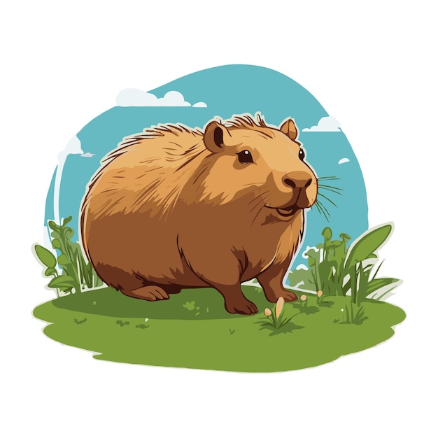 Vector adorable capybara eating grass ai generated