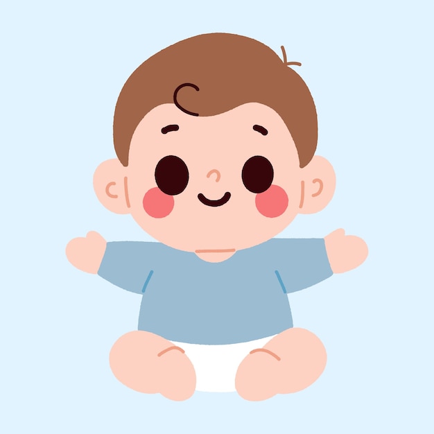 可愛いアニメのベビーボーイが座っている幸せな乳児イラスト 可愛い子供の画像