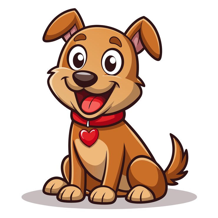 Vector adorable cartoon dog illustration with red collar in sitting position for petthemed designs