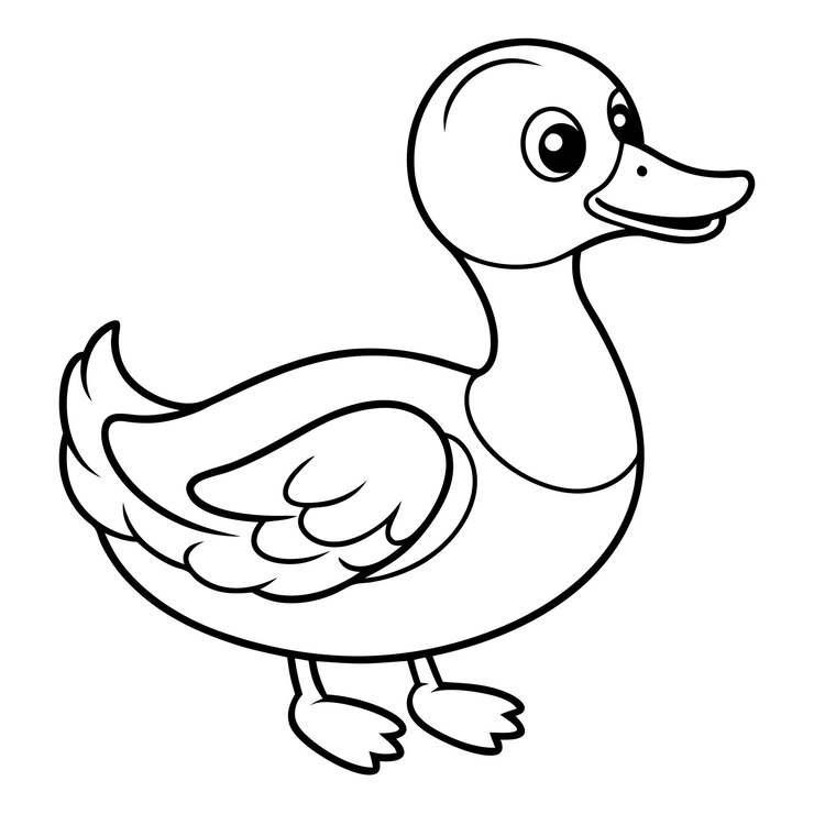 Vector adorable cartoon duck vector outline for kids coloring book and educational materials