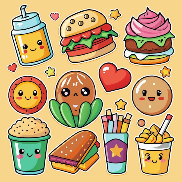 adorable cartoon food and drink stickers