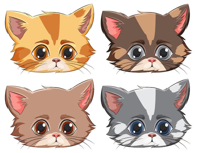 Vector adorable cartoon kitten faces collection