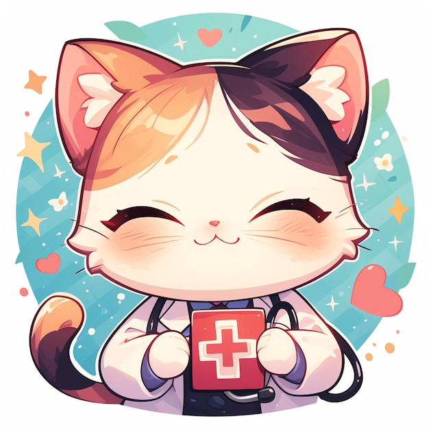 An adorable cat doctor cartoon style