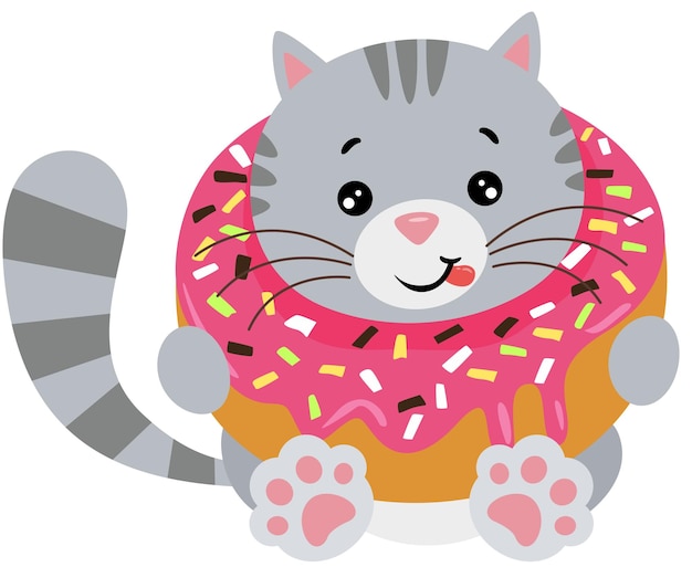 Vector adorable cat inside a delicious donut