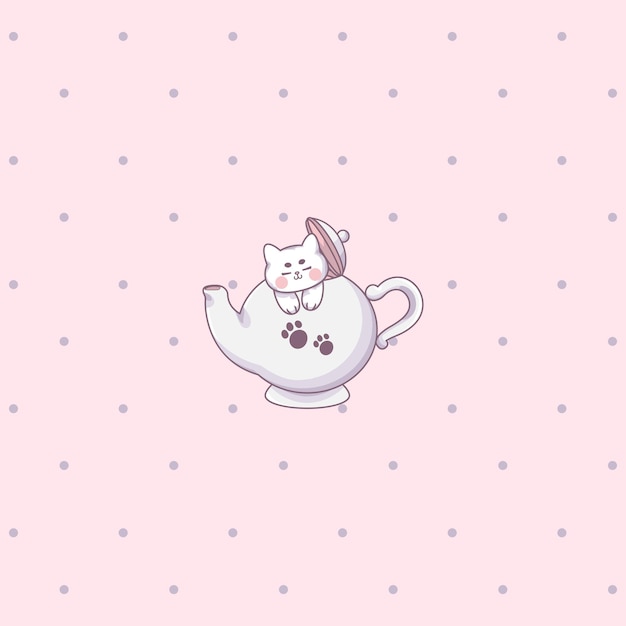 Adorable cat inside teapot vector