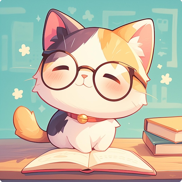 An adorable cat teacher cartoon style