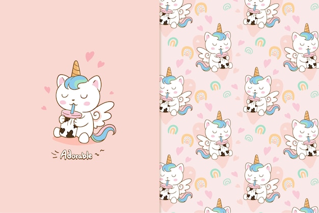 Adorable cat unicorn  pattern