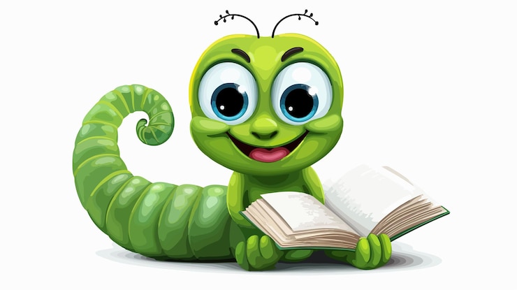 Vector adorable caterpillar bookworm worm cartoon character illustration