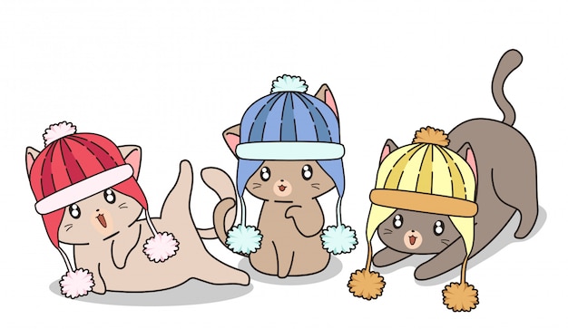 Vector adorable cats are wearing knitted hat