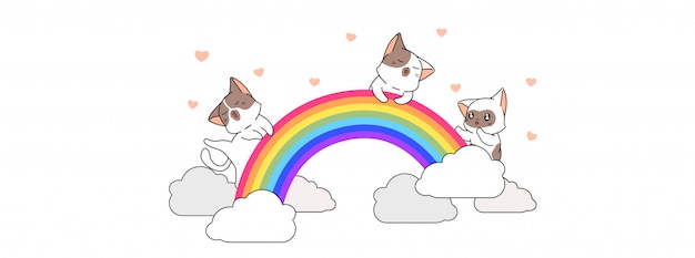 Vector adorable cats and rainbow illustration