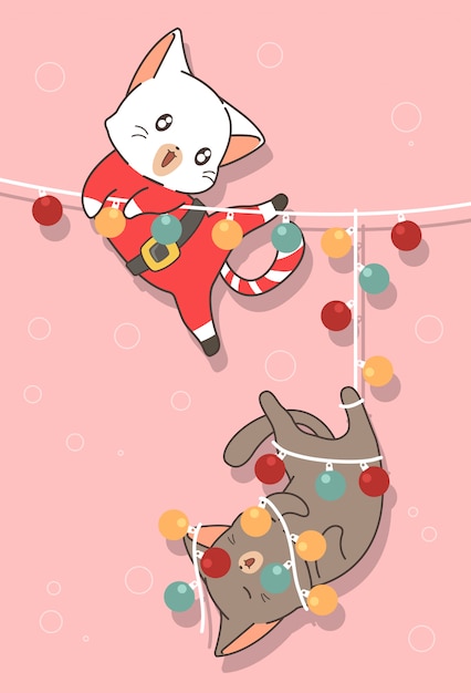 Vector adorable cats with light in christmas day