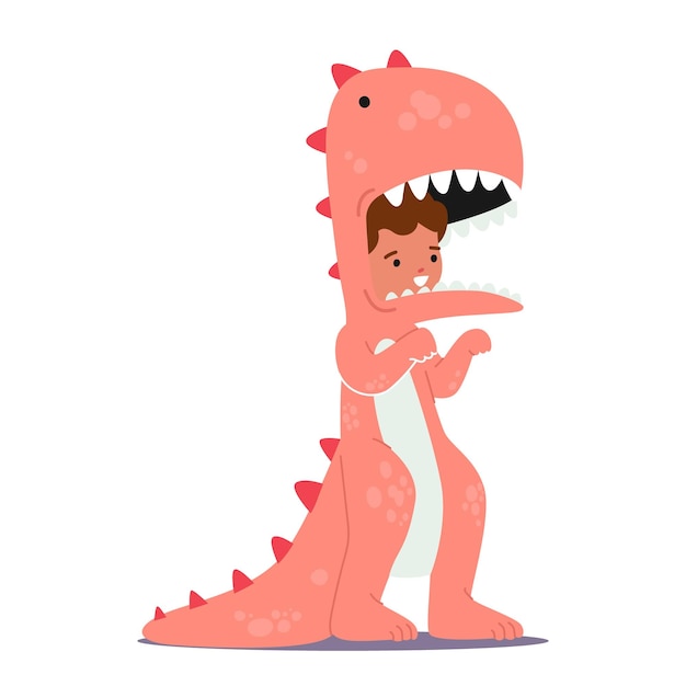 Vector adorable child character dons dinosaur costume complete with vibrant scales and a playful tail bringing prehistoric fun and excitement to life cartoon people vector illustration