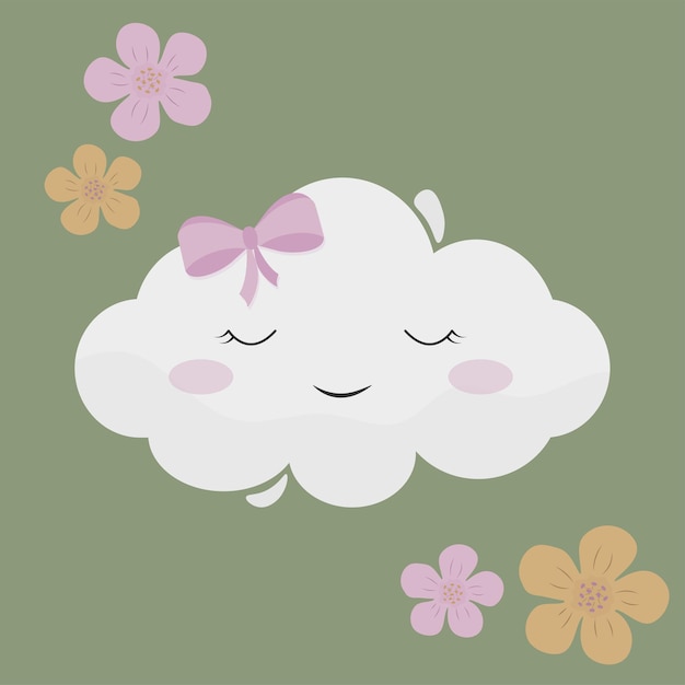 Adorable Cloud Character with Hair Bow Kids Illustration Baby Shower