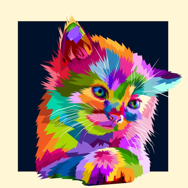 Adorable colorful animal cat in style pop art