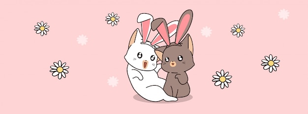 Adorable couple bunny cat in spring day