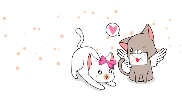 Adorable cupid cat with love letter and girlfriend