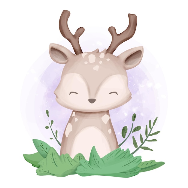 Adorable cute animal deer watercolor