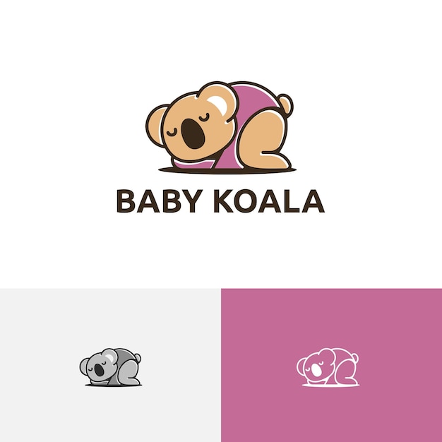 Adorabile simpatico cucciolo di koala che dorme bambino logo per bambini