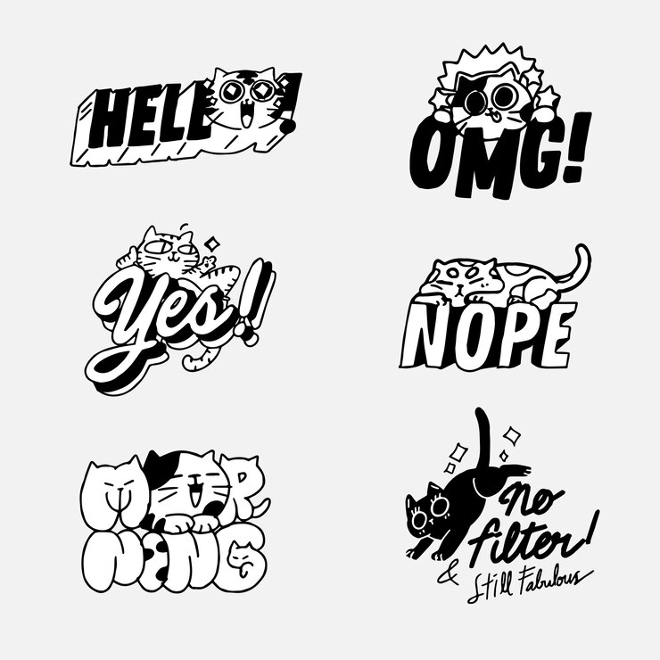 Adorable Cute Cat Kitten Doodle   Illustration Sticker I Asset Set. Best for Messenger Chat App, Print