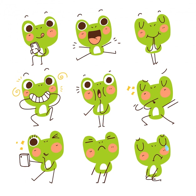 Adorable Cute Funny Frog Gesture Mascot Character Doodle Sketch Illustration Sticker