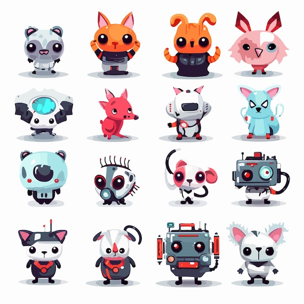 Vettore set di icone clipart adorabili animali cyberpunk