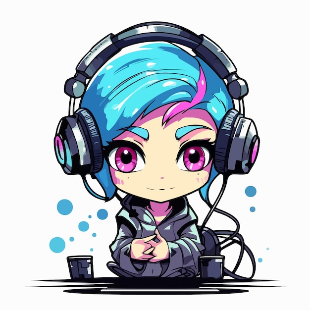 Vector adorable cyberpunk dj vector