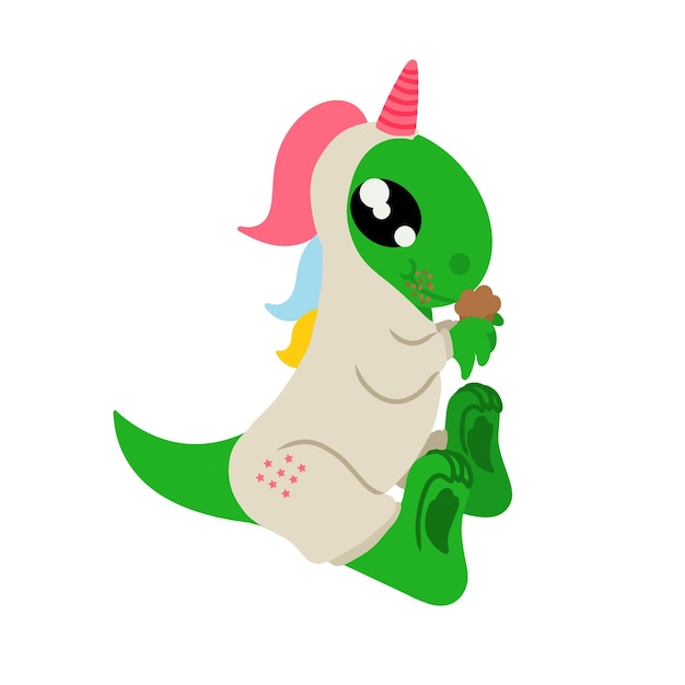 Adorable dinosaur dressed in costume of unicorn Vector illustration isolated on white background