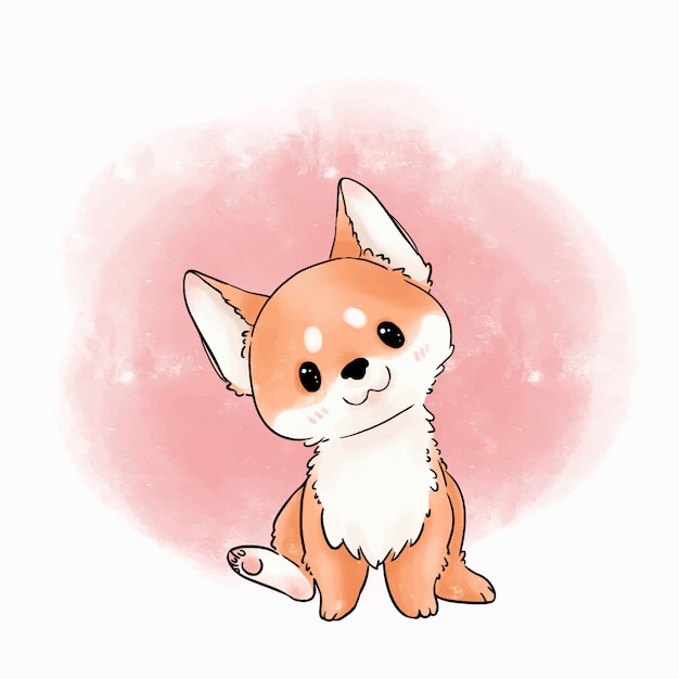 Vector adorable dog illustration. shiba inu dog watercolor vector.