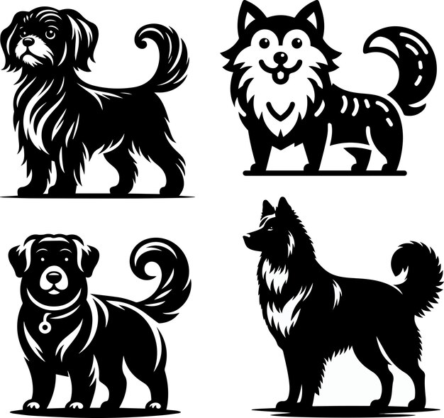 Vector adorable dog silhouette collection