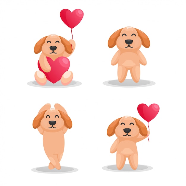 adorable dog with love balloon cartoon vector