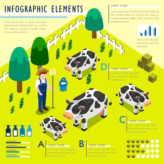 Vector adorable ecology 3d  isometric flat design with farm animals