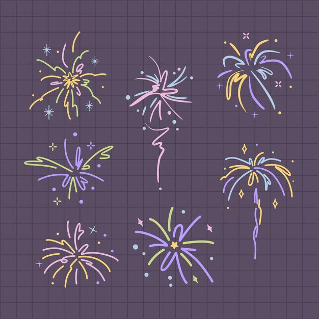 Vector adorable firework pastel tattoo design element collection pack