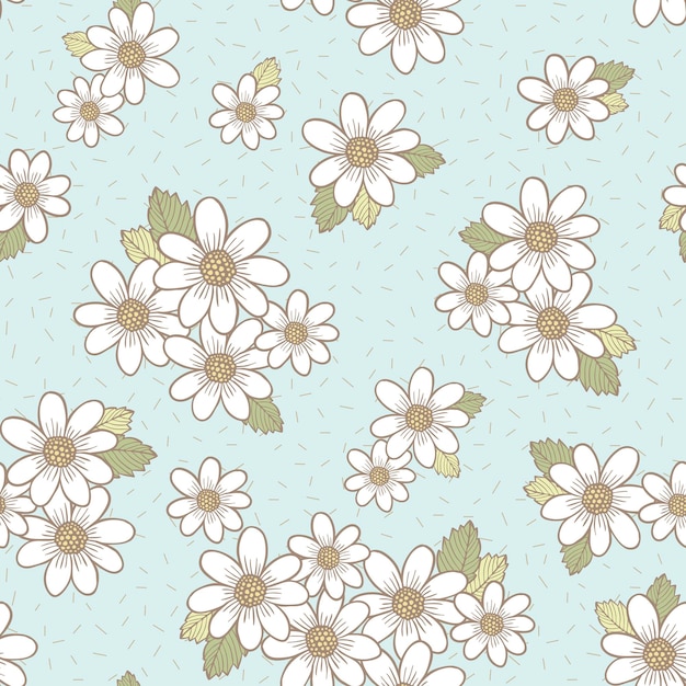 Adorable flower seamless pattern over blue background