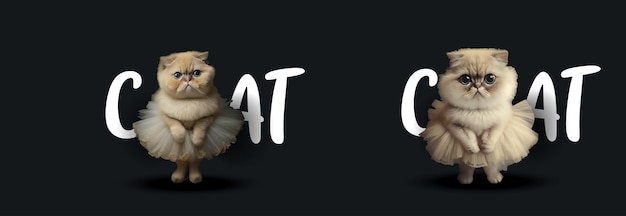 애완동물 발레와 유머를 위한 CAT 텍스트 터 일러스트레이션과 함께 Tutus에서 사랑스러운 Fluffy Kittens