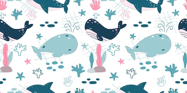 Adorable and fun ocean life seamless pattern