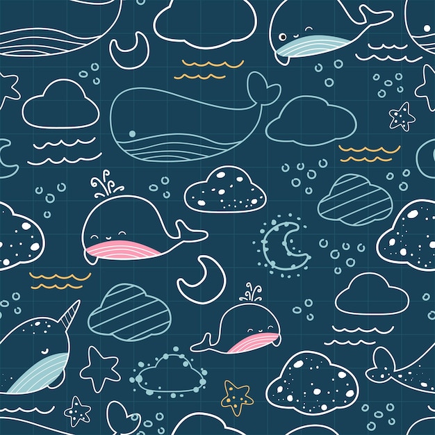 Adorable and fun ocean life seamless pattern