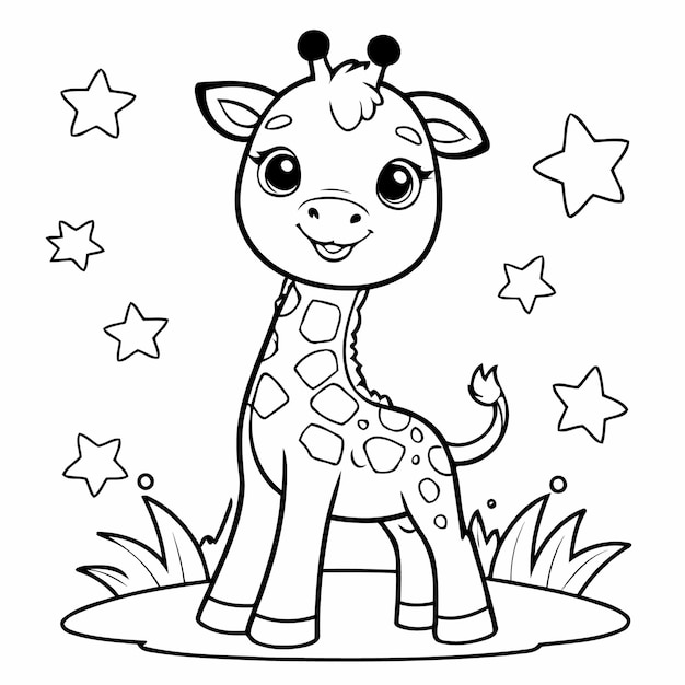 Vector adorable giraffe illustration for colouring pages