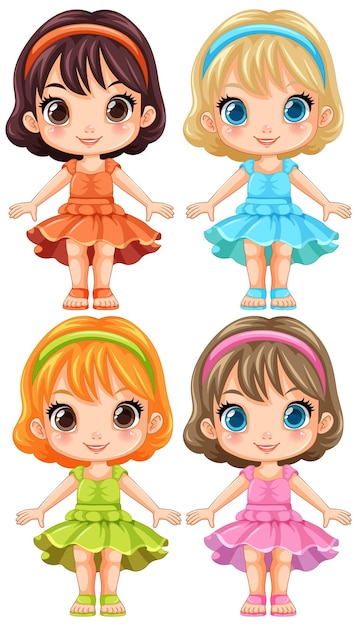 可愛いドレスを着た可愛い女の子 ベクトル
