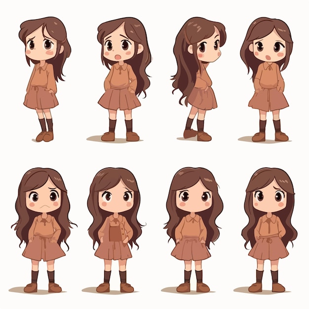 Vector adorable girl dressed in brown vector pose