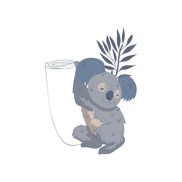 Adorabile koala grigio che si arrampica sull'albero animale marsupiale australiano animale selvatico tema della fauna elemento grafico per cartoline o libri per bambini illustrazione vettoriale disegnata a mano isolata su sfondo bianco