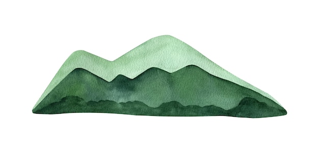 愛らしい手描きの水彩画の緑の山