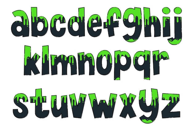 Vector adorable handcrafted green slime font set