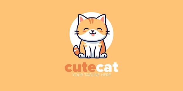 Adorable HandDrawn Kawaii Orange Cat Logo for Pet Stores Toys and More