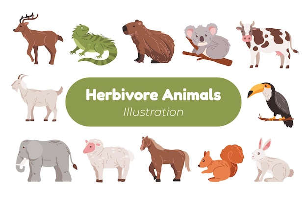 Vettore adorabile illustrazione di animali erbivori