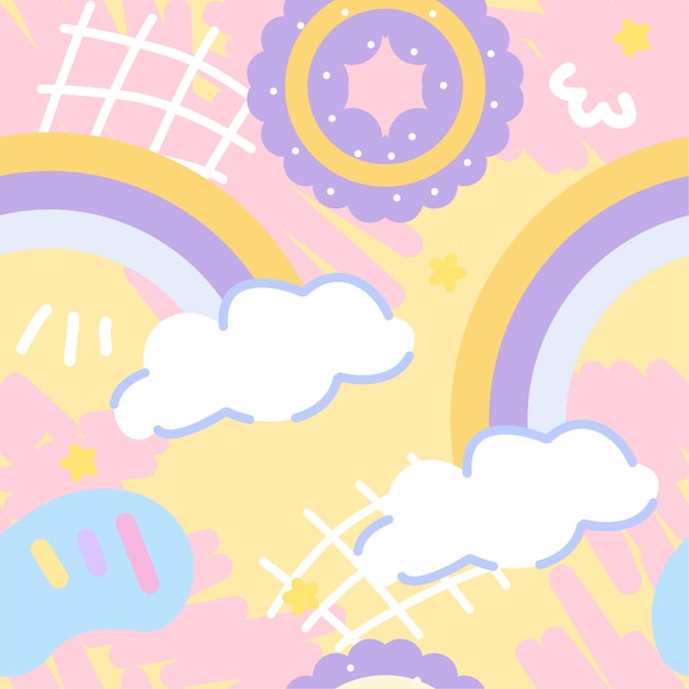 Vector adorable illustration pastel rainbow seamless background