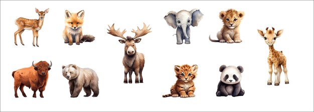 Adorable illustrations of various wild animals in their youthful stage detailed