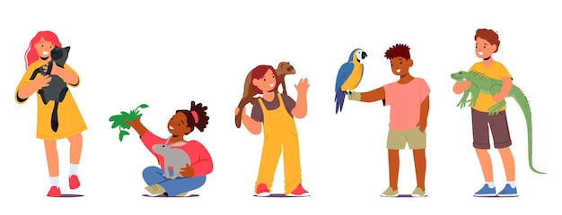 adorable kids characters forming heartwarming bonds with their furry companions teaching responsibility and empathy